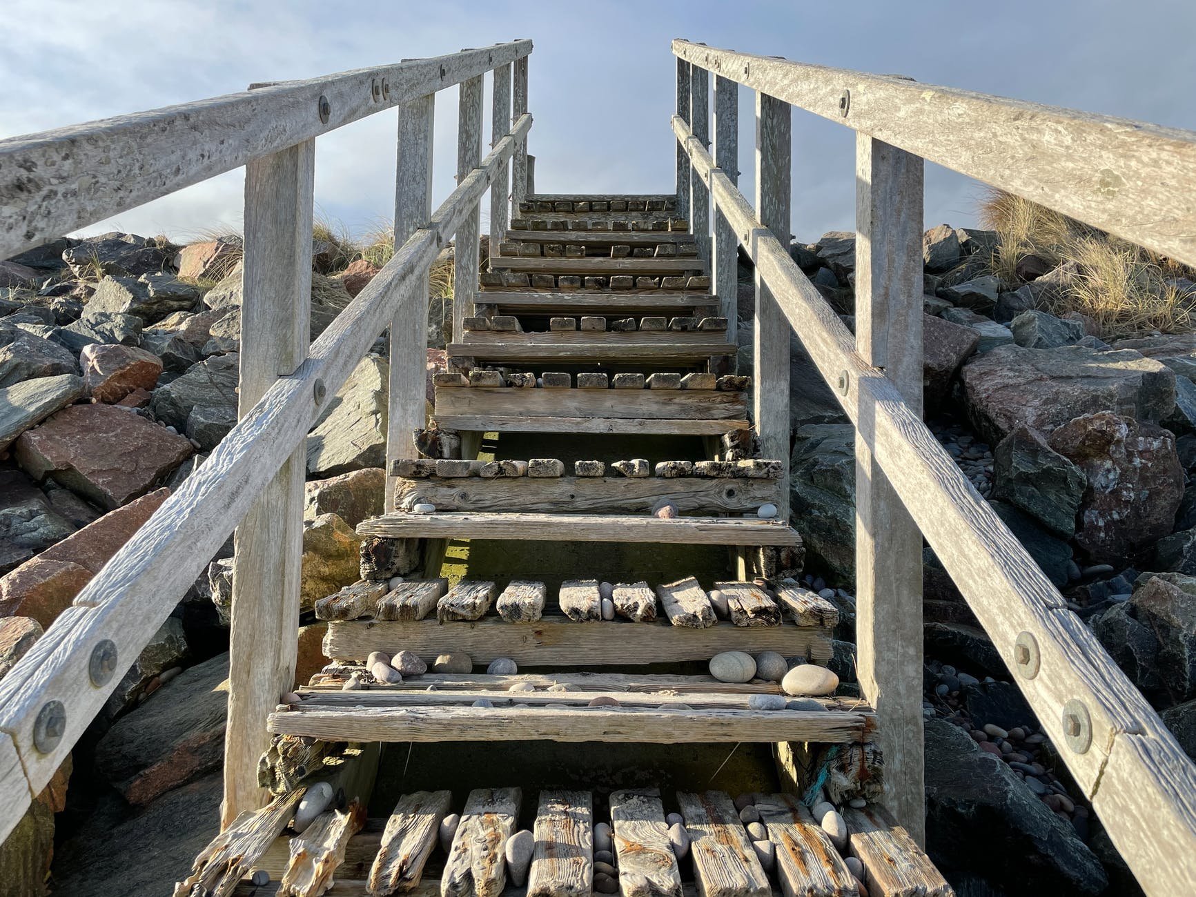 wood stairs landscape beach